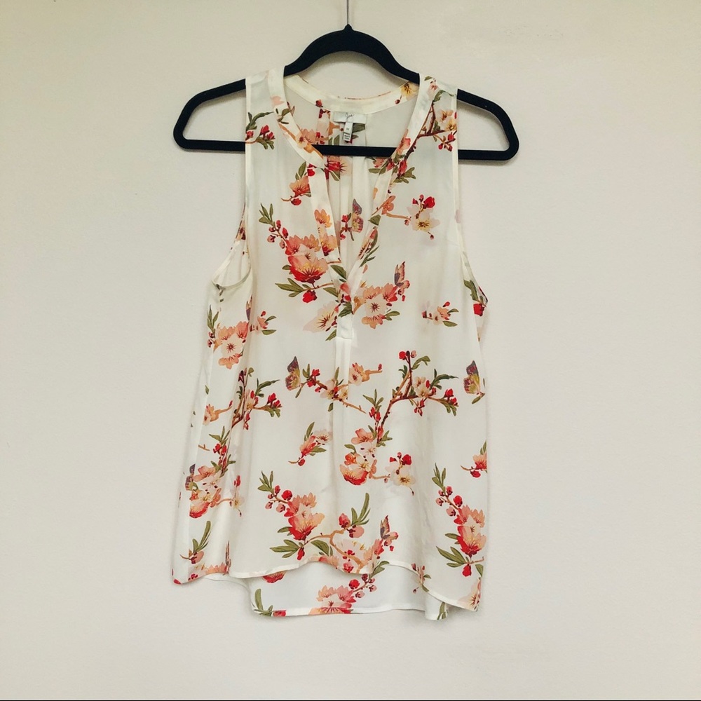 Joie Split Neck Silk Sleeveless Top
